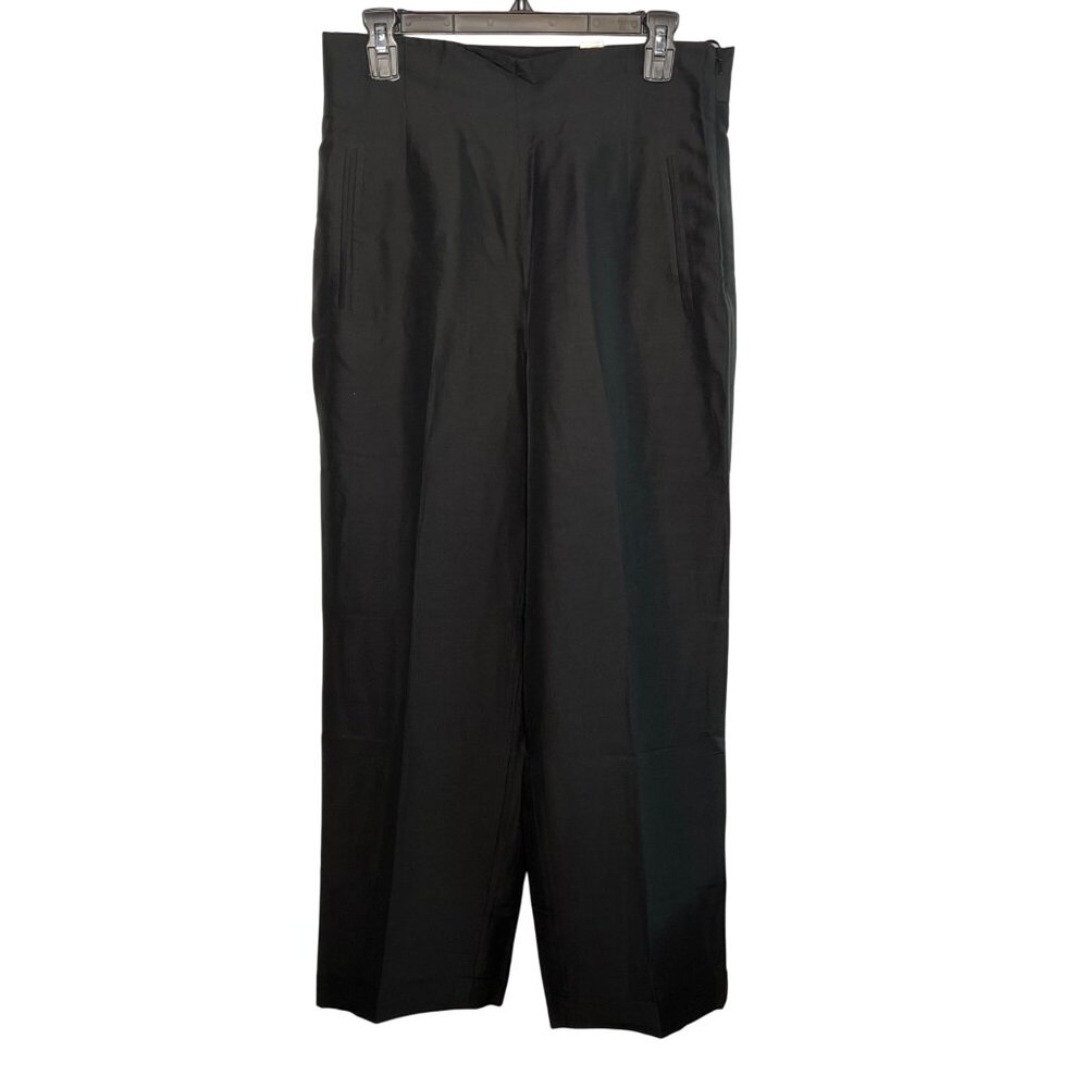 Liz Claiborne Black 100% Silk Women's Dress Pants Size 12 Side Zipper Flat Front